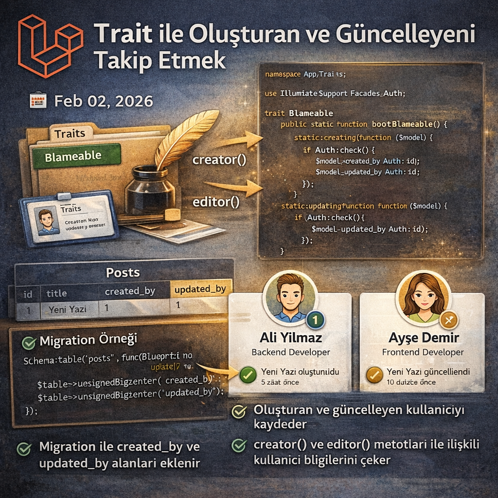 Trait ile Oluşturan ve Güncelleyeni Takip Etmek